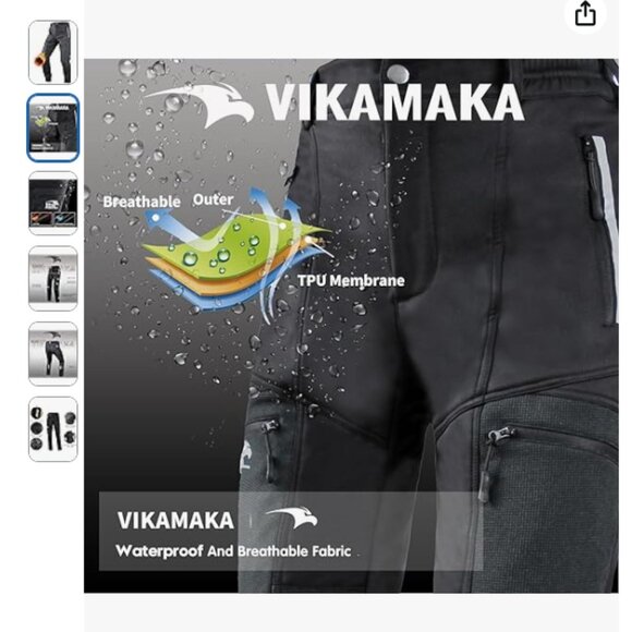 Vikamaka Men's Thermal Fleece Cycling Pants, Reflective Waterproof Bicycle - Picture 2 of 7